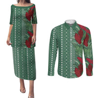 Women's Day Samoa Malu Tattoo Inspired Mix Teuila Couples Matching Puletasi and Long Sleeve Button Shirt Sage Green