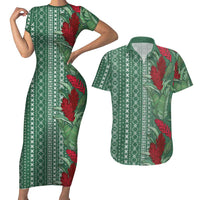 Women's Day Samoa Malu Tattoo Inspired Mix Teuila Couples Matching Short Sleeve Bodycon Dress and Hawaiian Shirt Sage Green