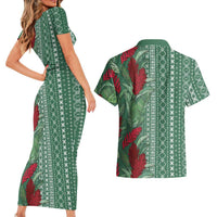 Women's Day Samoa Malu Tattoo Inspired Mix Teuila Couples Matching Short Sleeve Bodycon Dress and Hawaiian Shirt Sage Green