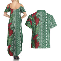 Women's Day Samoa Malu Tattoo Inspired Mix Teuila Couples Matching Summer Maxi Dress and Hawaiian Shirt Sage Green