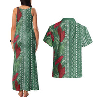 Women's Day Samoa Malu Tattoo Inspired Mix Teuila Couples Matching Tank Maxi Dress and Hawaiian Shirt Sage Green