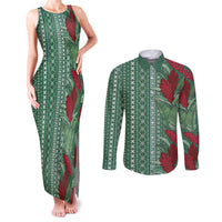 Women's Day Samoa Malu Tattoo Inspired Mix Teuila Couples Matching Tank Maxi Dress and Long Sleeve Button Shirt Sage Green