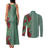 Women's Day Samoa Malu Tattoo Inspired Mix Teuila Couples Matching Tank Maxi Dress and Long Sleeve Button Shirt Sage Green