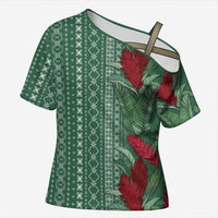Women's Day Samoa Malu Tattoo Inspired Mix Teuila Cross Shoulder Shirt Sage Green