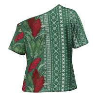 Women's Day Samoa Malu Tattoo Inspired Mix Teuila Cross Shoulder Shirt Sage Green