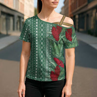 Women's Day Samoa Malu Tattoo Inspired Mix Teuila Cross Shoulder Shirt Sage Green