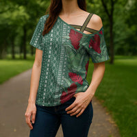 Women's Day Samoa Malu Tattoo Inspired Mix Teuila Cross Shoulder Shirt Sage Green