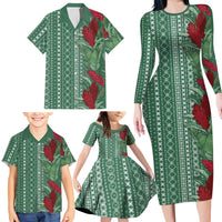 Women's Day Samoa Malu Tattoo Inspired Mix Teuila Family Matching Long Sleeve Bodycon Dress and Hawaiian Shirt Sage Green