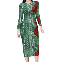 Women's Day Samoa Malu Tattoo Inspired Mix Teuila Family Matching Long Sleeve Bodycon Dress and Hawaiian Shirt Sage Green