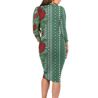 Women's Day Samoa Malu Tattoo Inspired Mix Teuila Family Matching Long Sleeve Bodycon Dress and Hawaiian Shirt Sage Green