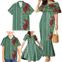 Women's Day Samoa Malu Tattoo Inspired Mix Teuila Family Matching Mermaid Dress and Hawaiian Shirt Sage Green