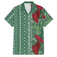 Women's Day Samoa Malu Tattoo Inspired Mix Teuila Family Matching Off The Shoulder Long Sleeve Dress and Hawaiian Shirt Sage Green