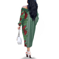 Women's Day Samoa Malu Tattoo Inspired Mix Teuila Family Matching Off The Shoulder Long Sleeve Dress and Hawaiian Shirt Sage Green