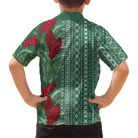 Women's Day Samoa Malu Tattoo Inspired Mix Teuila Family Matching Off Shoulder Short Dress and Hawaiian Shirt Sage Green