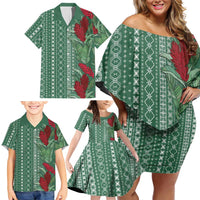 Women's Day Samoa Malu Tattoo Inspired Mix Teuila Family Matching Off Shoulder Short Dress and Hawaiian Shirt Sage Green