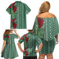 Women's Day Samoa Malu Tattoo Inspired Mix Teuila Family Matching Off Shoulder Short Dress and Hawaiian Shirt Sage Green