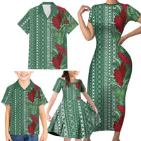 Women's Day Samoa Malu Tattoo Inspired Mix Teuila Family Matching Short Sleeve Bodycon Dress and Hawaiian Shirt Sage Green