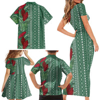 Women's Day Samoa Malu Tattoo Inspired Mix Teuila Family Matching Short Sleeve Bodycon Dress and Hawaiian Shirt Sage Green