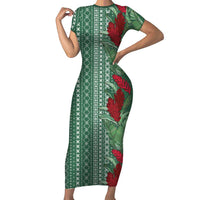 Women's Day Samoa Malu Tattoo Inspired Mix Teuila Family Matching Short Sleeve Bodycon Dress and Hawaiian Shirt Sage Green