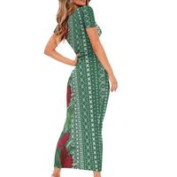 Women's Day Samoa Malu Tattoo Inspired Mix Teuila Family Matching Short Sleeve Bodycon Dress and Hawaiian Shirt Sage Green