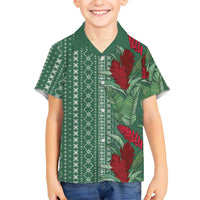 Women's Day Samoa Malu Tattoo Inspired Mix Teuila Family Matching Short Sleeve Bodycon Dress and Hawaiian Shirt Sage Green