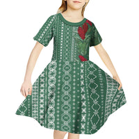 Women's Day Samoa Malu Tattoo Inspired Mix Teuila Kid Short Sleeve Dress Sage Green