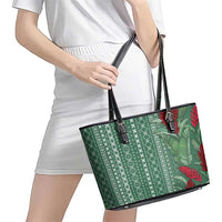 Women's Day Samoa Malu Tattoo Inspired Mix Teuila Leather Tote Bag Sage Green