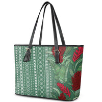 Women's Day Samoa Malu Tattoo Inspired Mix Teuila Leather Tote Bag Sage Green