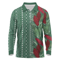 Women's Day Samoa Malu Tattoo Inspired Mix Teuila Long Sleeve Polo Shirt Sage Green