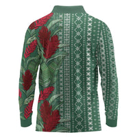 Women's Day Samoa Malu Tattoo Inspired Mix Teuila Long Sleeve Polo Shirt Sage Green