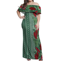 Women's Day Samoa Malu Tattoo Inspired Mix Teuila Off Shoulder Maxi Dress Sage Green