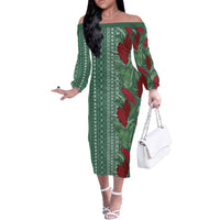Women's Day Samoa Malu Tattoo Inspired Mix Teuila Off The Shoulder Long Sleeve Dress Sage Green