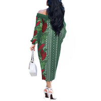Women's Day Samoa Malu Tattoo Inspired Mix Teuila Off The Shoulder Long Sleeve Dress Sage Green
