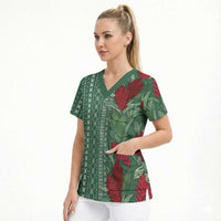 Women's Day Samoa Malu Tattoo Inspired Mix Teuila Scrub Top Sage Green