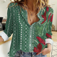 Women's Day Samoa Malu Tattoo Inspired Mix Teuila Women Casual Shirt Sage Green