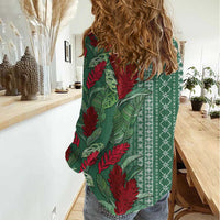 Women's Day Samoa Malu Tattoo Inspired Mix Teuila Women Casual Shirt Sage Green