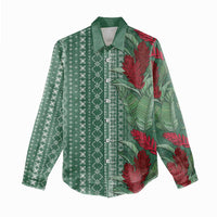 Women's Day Samoa Malu Tattoo Inspired Mix Teuila Women Casual Shirt Sage Green