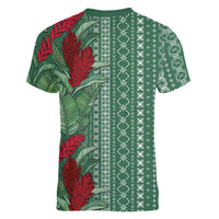 Women's Day Samoa Malu Tattoo Inspired Mix Teuila Women V-Neck T-Shirt Sage Green LT7 - Polynesian Pride
