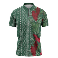 Women's Day Samoa Malu Tattoo Inspired Mix Teuila Zipper Polo Shirt Sage Green