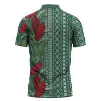 Women's Day Samoa Malu Tattoo Inspired Mix Teuila Zipper Polo Shirt Sage Green