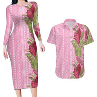 Women's Day Samoa Malu Tattoo Inspired Mix Teuila Couples Matching Long Sleeve Bodycon Dress and Hawaiian Shirt Rose Pink