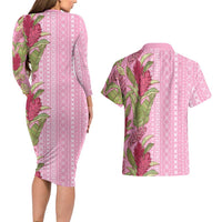 Women's Day Samoa Malu Tattoo Inspired Mix Teuila Couples Matching Long Sleeve Bodycon Dress and Hawaiian Shirt Rose Pink