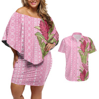 Women's Day Samoa Malu Tattoo Inspired Mix Teuila Couples Matching Off Shoulder Short Dress and Hawaiian Shirt Rose Pink