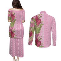 Women's Day Samoa Malu Tattoo Inspired Mix Teuila Couples Matching Puletasi and Long Sleeve Button Shirt Rose Pink