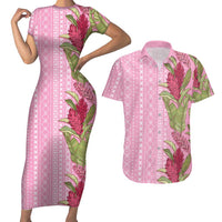 Women's Day Samoa Malu Tattoo Inspired Mix Teuila Couples Matching Short Sleeve Bodycon Dress and Hawaiian Shirt Rose Pink