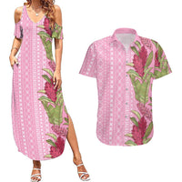 Women's Day Samoa Malu Tattoo Inspired Mix Teuila Couples Matching Summer Maxi Dress and Hawaiian Shirt Rose Pink