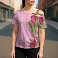 Women's Day Samoa Malu Tattoo Inspired Mix Teuila Cross Shoulder Shirt Rose Pink