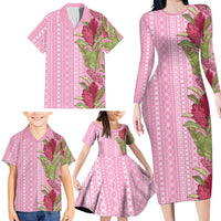 Women's Day Samoa Malu Tattoo Inspired Mix Teuila Family Matching Long Sleeve Bodycon Dress and Hawaiian Shirt Rose Pink