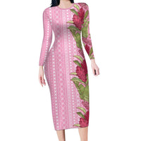 Women's Day Samoa Malu Tattoo Inspired Mix Teuila Family Matching Long Sleeve Bodycon Dress and Hawaiian Shirt Rose Pink