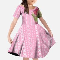 Women's Day Samoa Malu Tattoo Inspired Mix Teuila Family Matching Off The Shoulder Long Sleeve Dress and Hawaiian Shirt Rose Pink